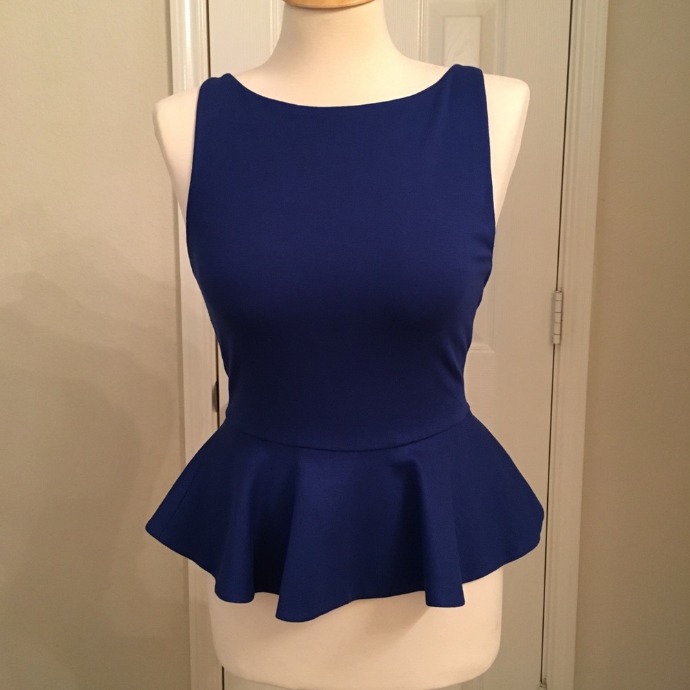 Alice and Olivia ponte sleeveless peplum top